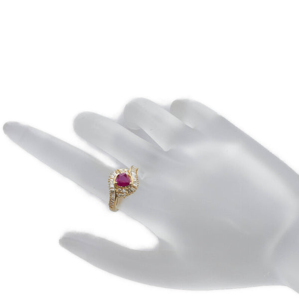 K18YG イエローゴールド ルビー0.81ct ダイヤ0.61ct リング 指輪 レディース 9.5号 【中古】