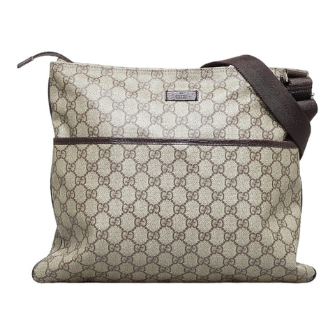 グッチ GGスプリーム 斜め掛け ショルダーバッグ 141198 ブラウン ベージュ PVC レザー レディース GUCCI 【中古】