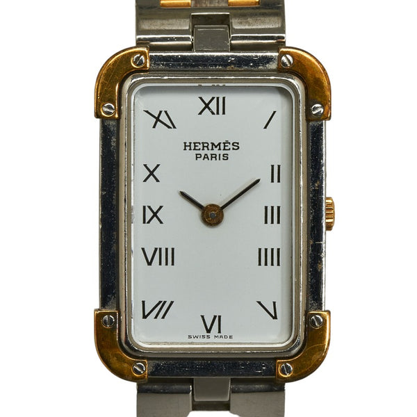 エルメス クロアジュール 腕時計 クオーツ ホワイト文字盤 ステンレススチール レディース HERMES 【中古】