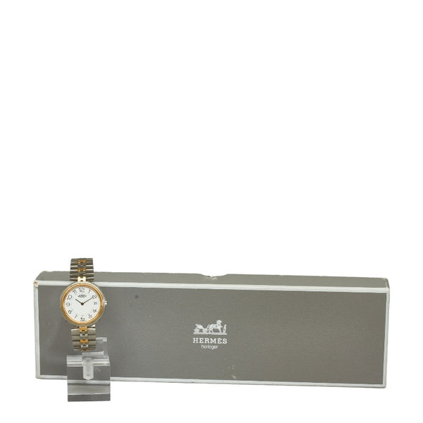 エルメス プロフィール 腕時計 クオーツ ホワイト文字盤 ステンレススチール メッキ レディース HERMES 【中古】
