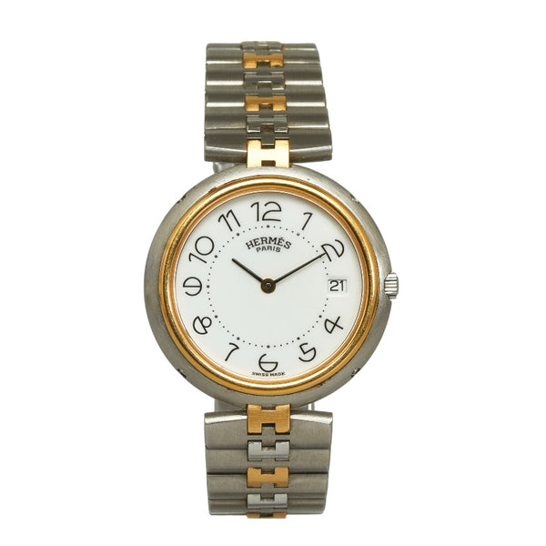 エルメス プロフィール 腕時計 クオーツ ホワイト文字盤 ステンレススチール メッキ レディース HERMES 【中古】