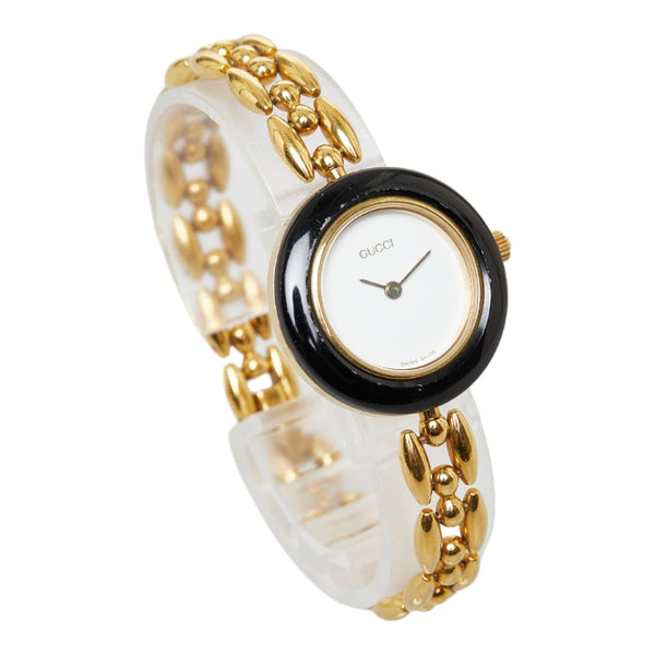 グッチ チェンジベゼル 腕時計 11/12.2 クオーツ ホワイト文字盤 メッキ レディース GUCCI 【中古】