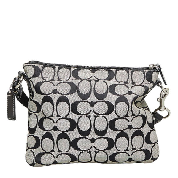 コーチ シグネチャー 斜め掛け ショルダーバッグ ブラック ホワイト キャンバス レザー レディース COACH 【中古】