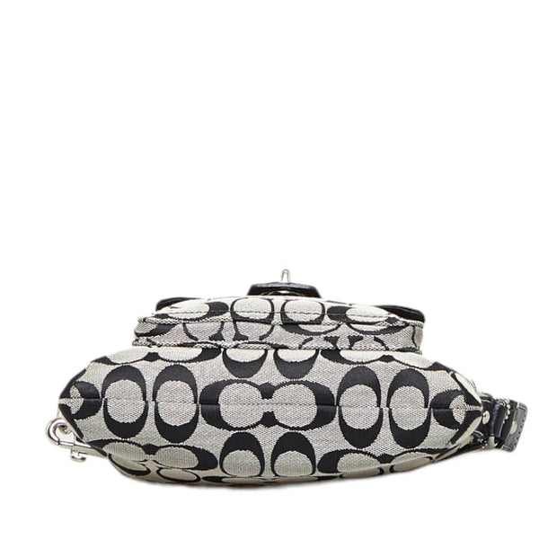 コーチ シグネチャー 斜め掛け ショルダーバッグ ブラック ホワイト キャンバス レザー レディース COACH 【中古】