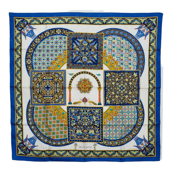 エルメス カレ90 CIELS BYZANTINS ビザンチンの空 スカーフ ネイビー マルチカラー シルク レディース HERMES 【中古】
