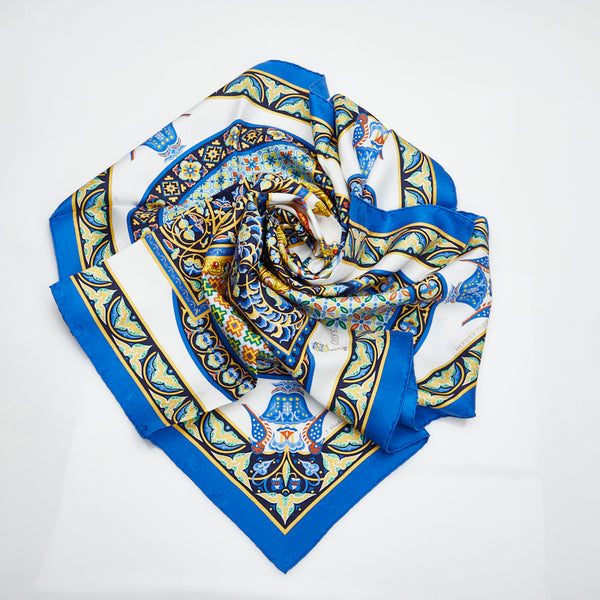 エルメス カレ90 CIELS BYZANTINS ビザンチンの空 スカーフ ネイビー マルチカラー シルク レディース HERMES 【中古】
