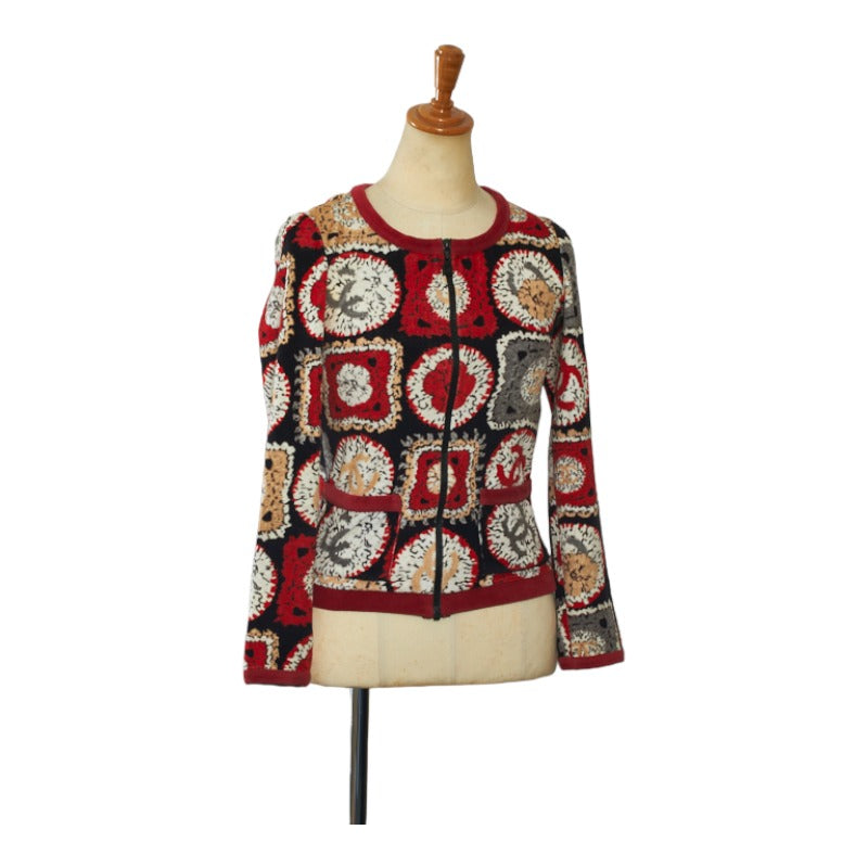 シャネル スポーツライン ココマーク ベロア ジップアップ カーディガン P35854V25846 レッド マルチカラー コットン ナイロン レディース CHANEL 【中古】