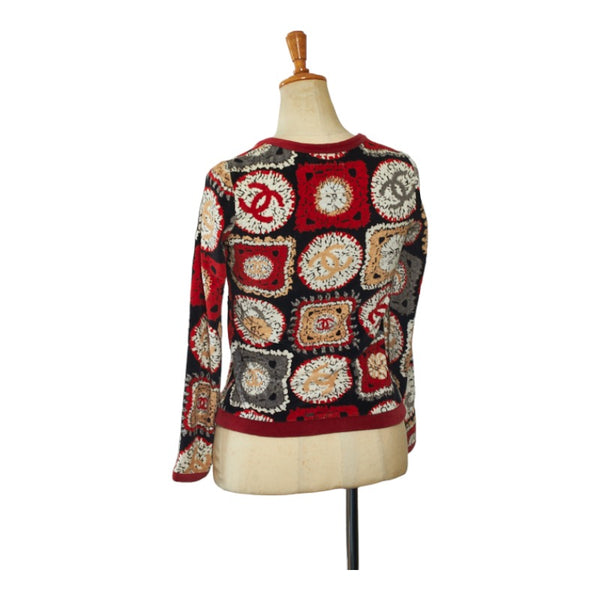 シャネル スポーツライン ココマーク ベロア ジップアップ カーディガン P35854V25846 レッド マルチカラー コットン ナイロン レディース CHANEL 【中古】