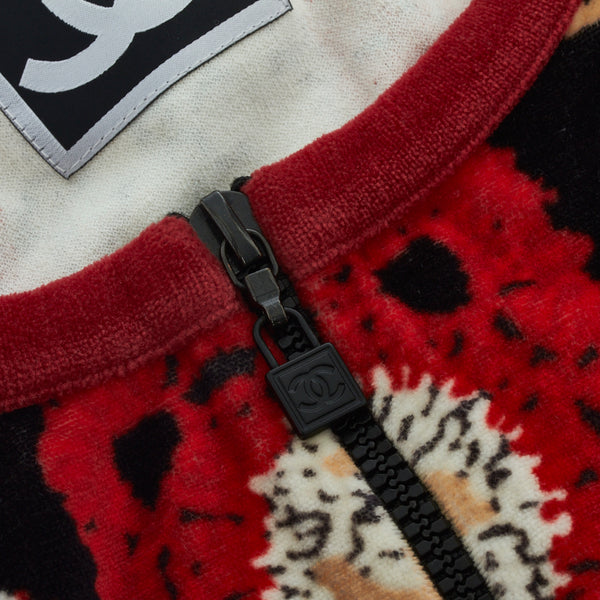 シャネル スポーツライン ココマーク ベロア ジップアップ カーディガン P35854V25846 レッド マルチカラー コットン ナイロン レディース CHANEL 【中古】