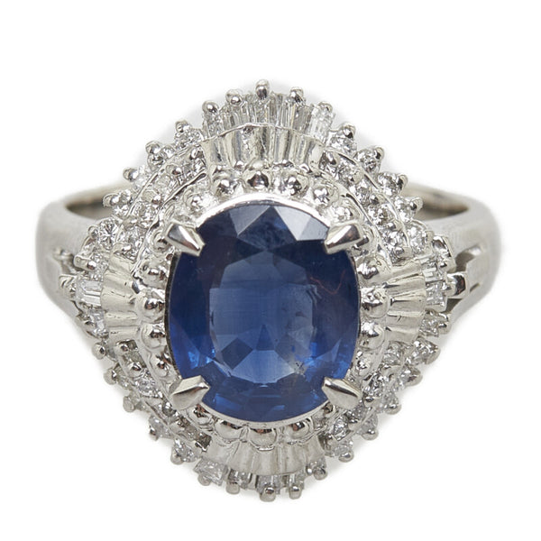 Pt900 プラチナ サファイア2.08ct ダイヤ0.54ct リング 指輪 レディース 12号 【中古】
