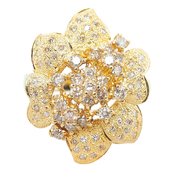 K18YG イエローゴールド ダイヤ1.00ct フラワー リング 指輪 レディース 12号 【中古】