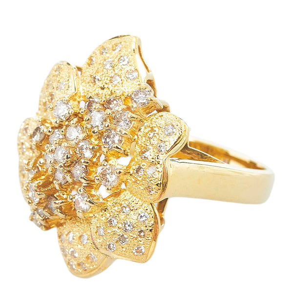 K18YG イエローゴールド ダイヤ1.00ct フラワー リング 指輪 レディース 12号 【中古】