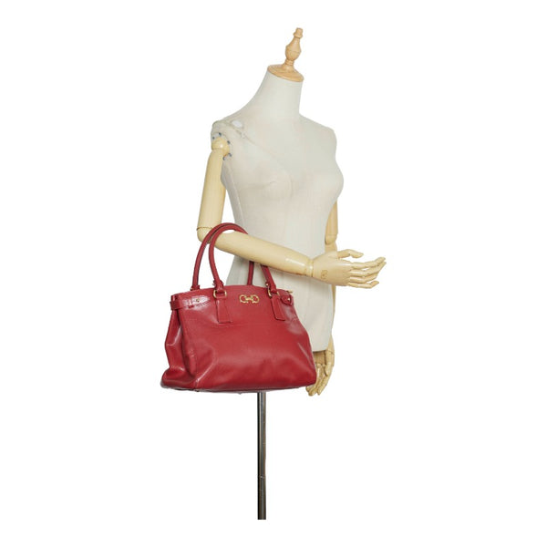 サルヴァトーレフェラガモ ガンチーニ ハンドバッグ レッド レザー レディース Salvatore Ferragamo 【中古】