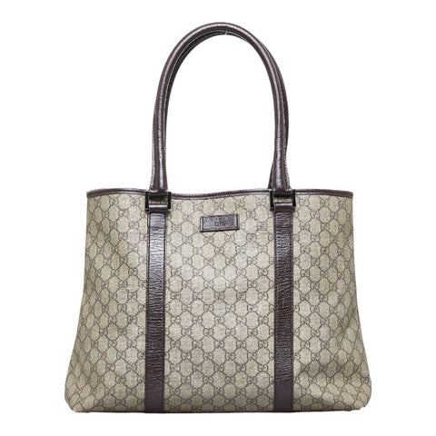 グッチ GGスプリーム トートバッグ ショルダーバッグ 114288 ベージュ ブラウン PVC レザー レディース GUCCI 【中古】