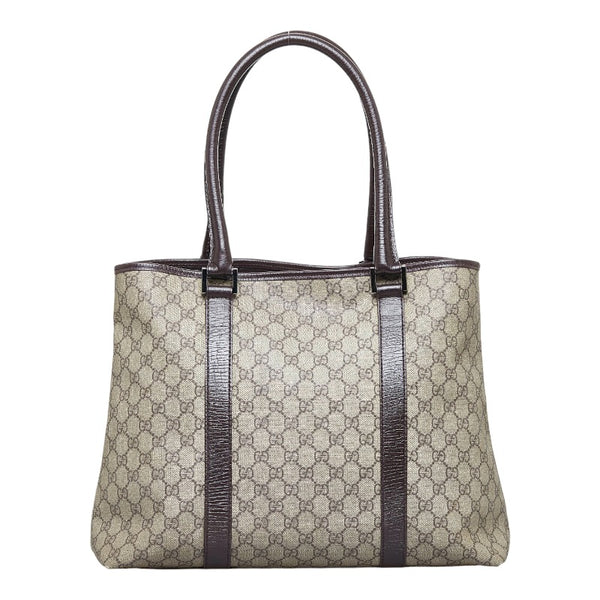 グッチ GGスプリーム トートバッグ ショルダーバッグ 114288 ベージュ ブラウン PVC レザー レディース GUCCI 【中古】