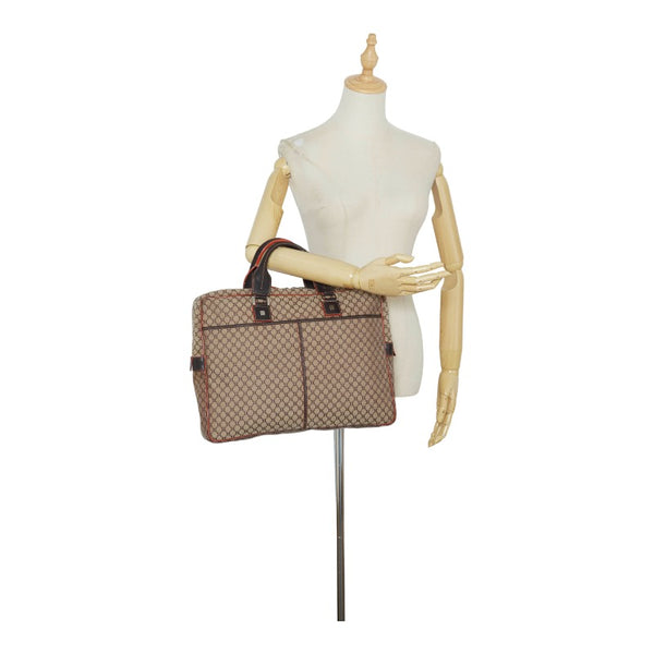 セリーヌ マカダム ビジネスバッグ ブリーフケース ベージュ ブラウン キャンバス レザー レディース CELINE 【中古】