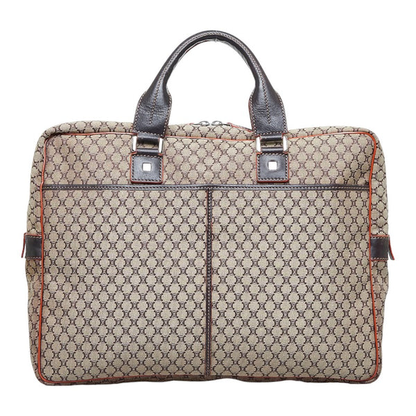 セリーヌ マカダム ビジネスバッグ ブリーフケース ベージュ ブラウン キャンバス レザー レディース CELINE 【中古】