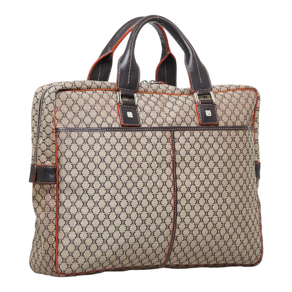 セリーヌ マカダム ビジネスバッグ ブリーフケース ベージュ ブラウン キャンバス レザー レディース CELINE 【中古】