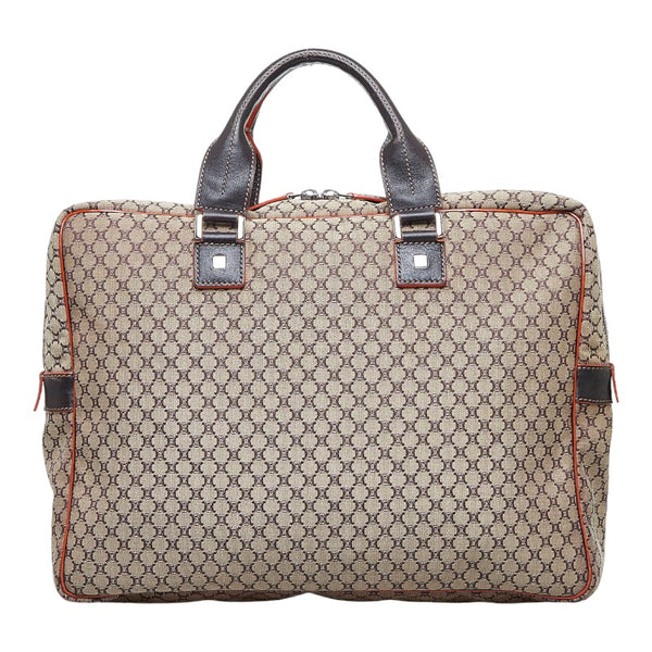 セリーヌ マカダム ビジネスバッグ ブリーフケース ベージュ ブラウン キャンバス レザー レディース CELINE 【中古】