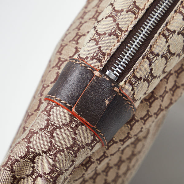 セリーヌ マカダム ビジネスバッグ ブリーフケース ベージュ ブラウン キャンバス レザー レディース CELINE 【中古】