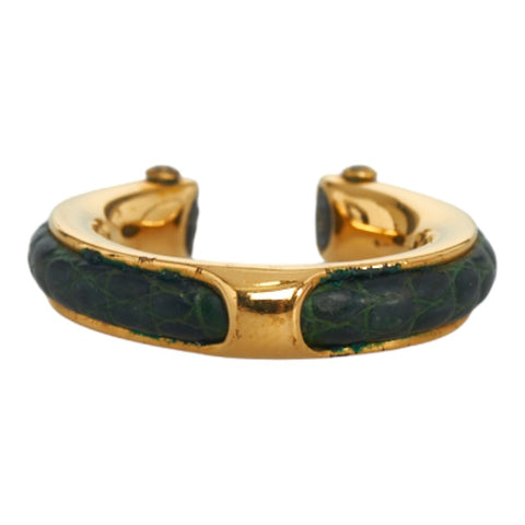 エルメス ヴィンテージ コンビ リング 指輪 ゴールド グリーン メッキ レザー レディース HERMES 【中古】