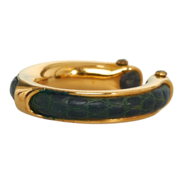 エルメス ヴィンテージ コンビ リング 指輪 ゴールド グリーン メッキ レザー レディース HERMES 【中古】