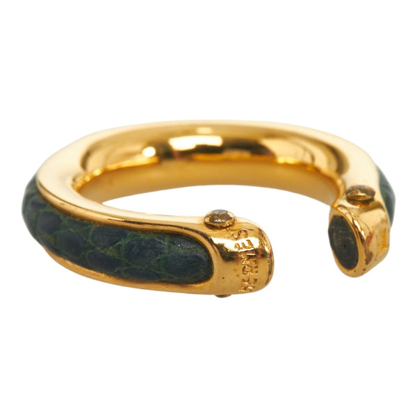 エルメス ヴィンテージ コンビ リング 指輪 ゴールド グリーン メッキ レザー レディース HERMES 【中古】