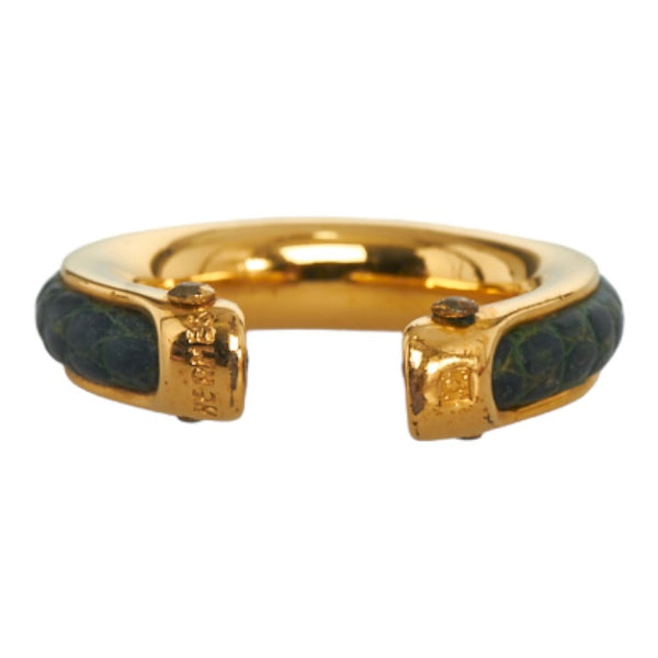 エルメス ヴィンテージ コンビ リング 指輪 ゴールド グリーン メッキ レザー レディース HERMES 【中古】