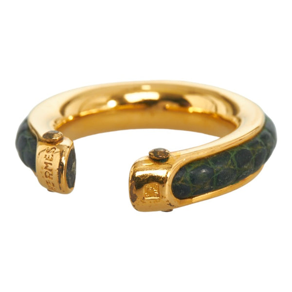 エルメス ヴィンテージ コンビ リング 指輪 ゴールド グリーン メッキ レザー レディース HERMES 【中古】