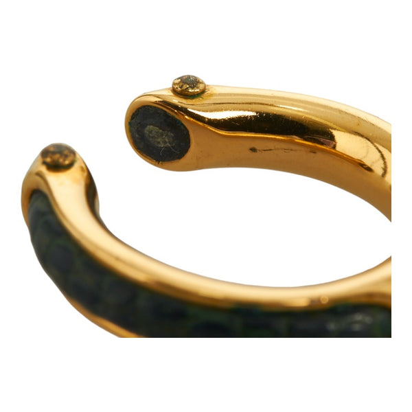 エルメス ヴィンテージ コンビ リング 指輪 ゴールド グリーン メッキ レザー レディース HERMES 【中古】