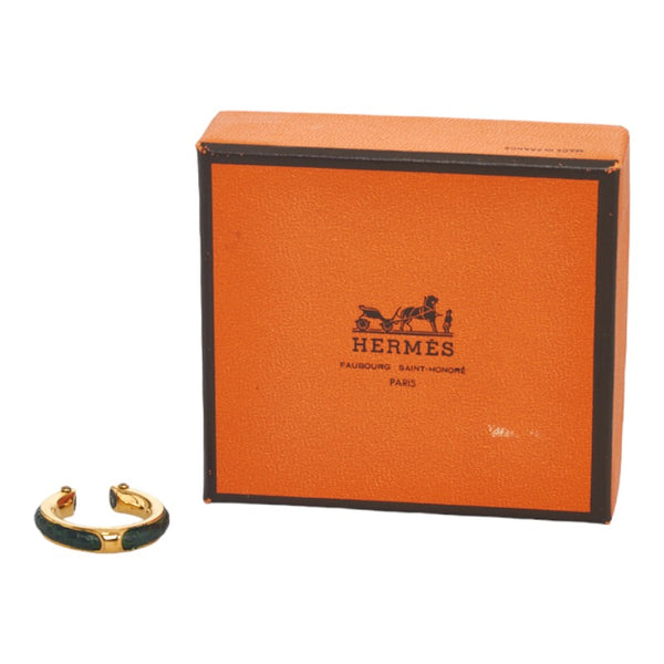 エルメス ヴィンテージ コンビ リング 指輪 ゴールド グリーン メッキ レザー レディース HERMES 【中古】