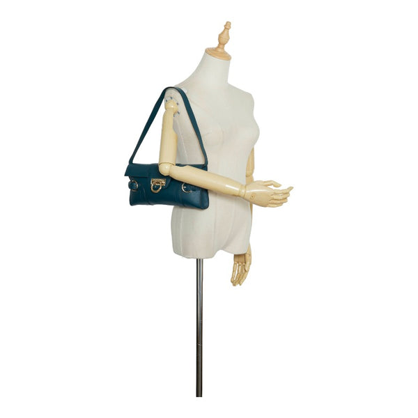 サルヴァトーレフェラガモ ガンチーニ ハンドバッグ ワンショルダーバッグ クラッチバッグ AQ-21 4408 グリーン レザー レディース Salvatore Ferragamo 【中古】