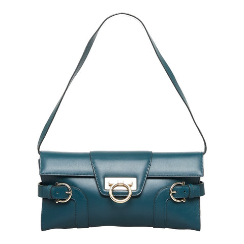 サルヴァトーレフェラガモ ガンチーニ ハンドバッグ ワンショルダーバッグ クラッチバッグ AQ-21 4408 グリーン レザー レディース Salvatore Ferragamo 【中古】