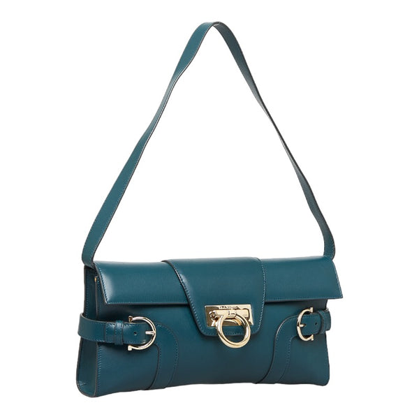 サルヴァトーレフェラガモ ガンチーニ ハンドバッグ ワンショルダーバッグ クラッチバッグ AQ-21 4408 グリーン レザー レディース Salvatore Ferragamo 【中古】