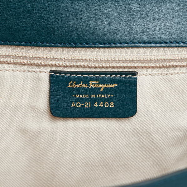 サルヴァトーレフェラガモ ガンチーニ ハンドバッグ ワンショルダーバッグ クラッチバッグ AQ-21 4408 グリーン レザー レディース Salvatore Ferragamo 【中古】