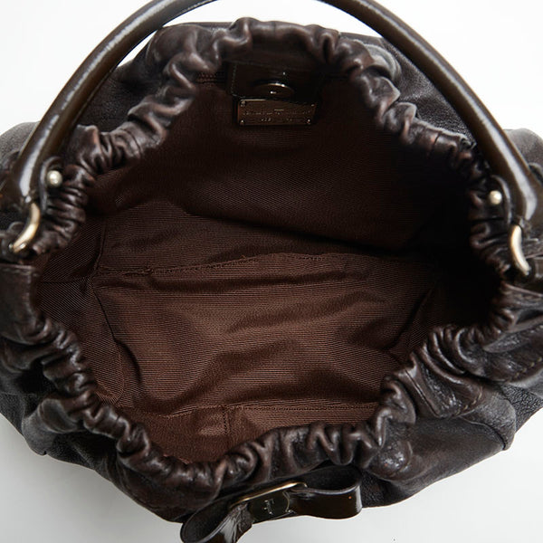 サルヴァトーレフェラガモ ヴァラリボン ハンドバッグ AB-21 C786 ブラウン レザー レディース Salvatore Ferragamo 【中古】