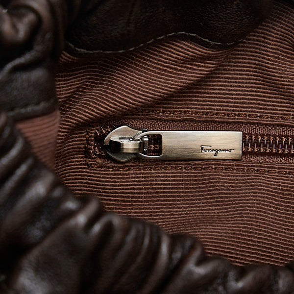 サルヴァトーレフェラガモ ヴァラリボン ハンドバッグ AB-21 C786 ブラウン レザー レディース Salvatore Ferragamo 【中古】