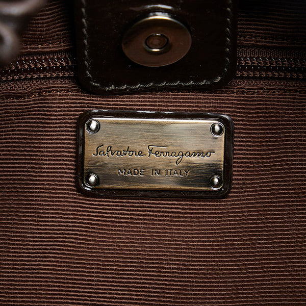 サルヴァトーレフェラガモ ヴァラリボン ハンドバッグ AB-21 C786 ブラウン レザー レディース Salvatore Ferragamo 【中古】