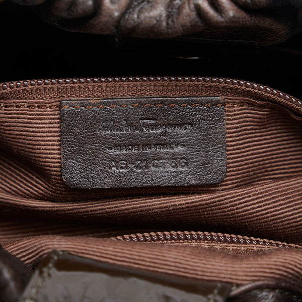 サルヴァトーレフェラガモ ヴァラリボン ハンドバッグ AB-21 C786 ブラウン レザー レディース Salvatore Ferragamo 【中古】