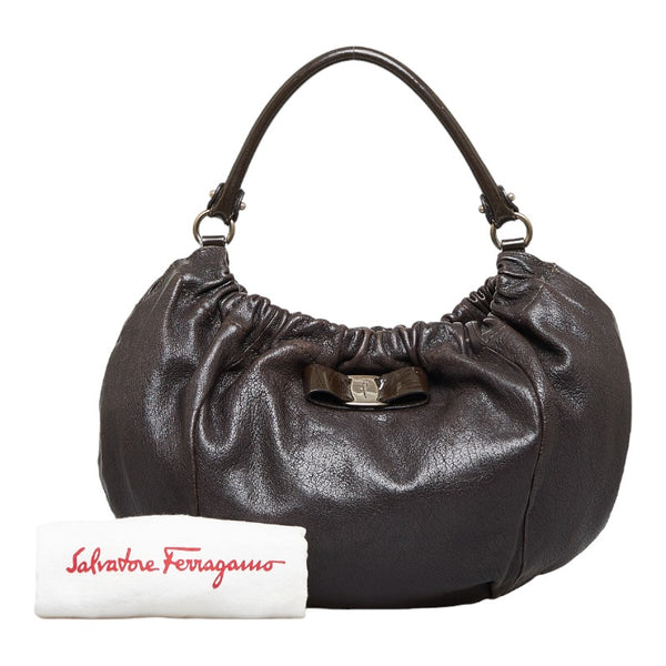 サルヴァトーレフェラガモ ヴァラリボン ハンドバッグ AB-21 C786 ブラウン レザー レディース Salvatore Ferragamo 【中古】