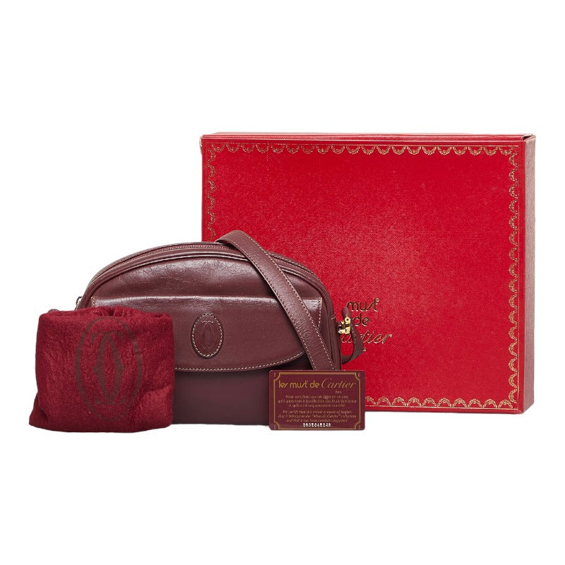 カルティエ マストライン 斜め掛け ショルダーバッグ ワインレッド レザー レディース CARTIER 【中古】