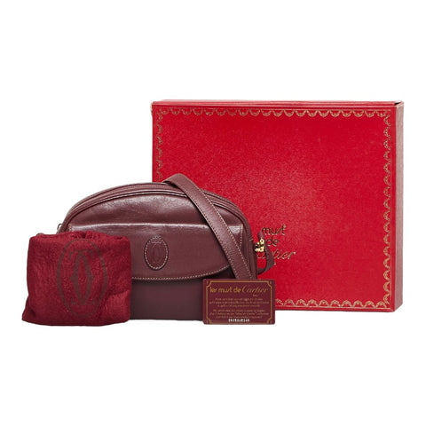 カルティエ マストライン 斜め掛け ショルダーバッグ ワインレッド レザー レディース CARTIER 【中古】