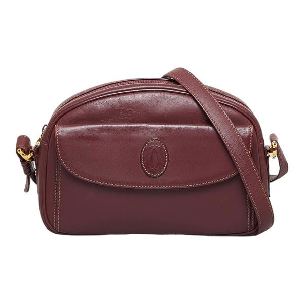 カルティエ マストライン 斜め掛け ショルダーバッグ ワインレッド レザー レディース CARTIER 【中古】
