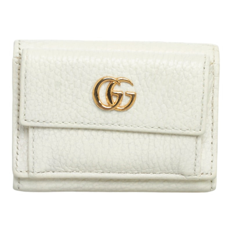 グッチ プチ GGマーモント 三つ折り財布 コンパクトウォレット 523277 ホワイト ゴールド レザー レディース GUCCI 【中古】
