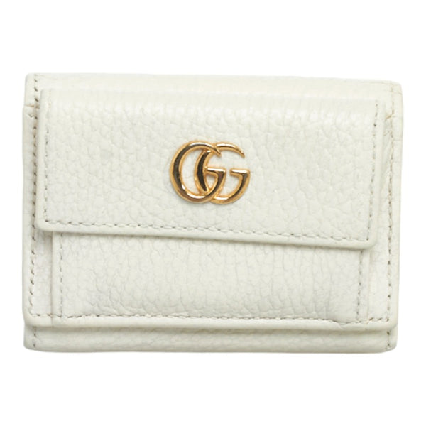 グッチ プチ GGマーモント 三つ折り財布 コンパクトウォレット 523277 ホワイト ゴールド レザー レディース GUCCI 【中古】