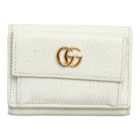 グッチ プチ GGマーモント 三つ折り財布 コンパクトウォレット 523277 ホワイト ゴールド レザー レディース GUCCI 【中古】