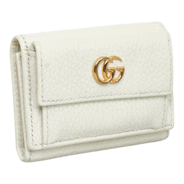 グッチ プチ GGマーモント 三つ折り財布 コンパクトウォレット 523277 ホワイト ゴールド レザー レディース GUCCI 【中古】