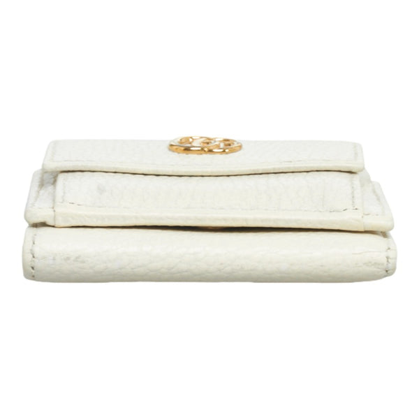 グッチ プチ GGマーモント 三つ折り財布 コンパクトウォレット 523277 ホワイト ゴールド レザー レディース GUCCI 【中古】