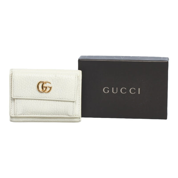グッチ プチ GGマーモント 三つ折り財布 コンパクトウォレット 523277 ホワイト ゴールド レザー レディース GUCCI 【中古】