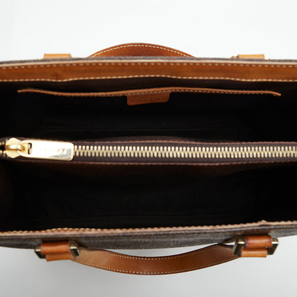 セリーヌ マカダム ハンドバッグ ブラウン PVC レザー レディース CELINE 【中古】